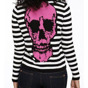 Too Fast Clothing Striped Skull Cardigan